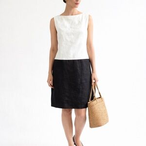 Agnes b Paris 100% Linen Colorblock Shift Dress French Minimalist Size 38 / 6